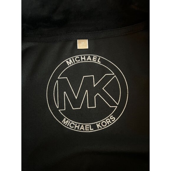 Michael Kors M Black Velour full zip Kangaroo Pockets Drawstring High Collar - Picture 10 of 16